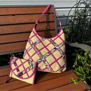 Vera Bradley Viva La Vera Straw Hobo Bag and Wristlet